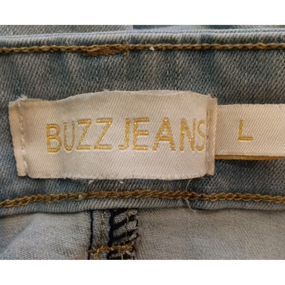 NWT CG Buzz Jeans Light Wash Denim Mini Skirt Asymmetrical Frayed Hem Stretch L - Picture 9 of 11